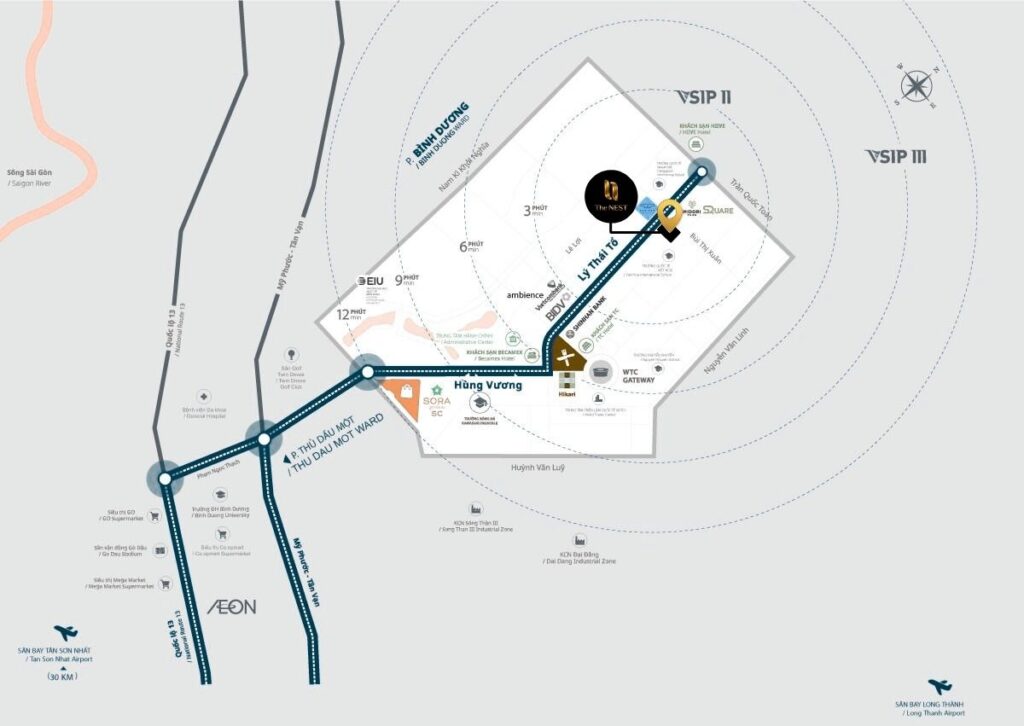 Vị trí dự án The Nest trong khu đô thị Midori Park tại thành phố mới bình dương