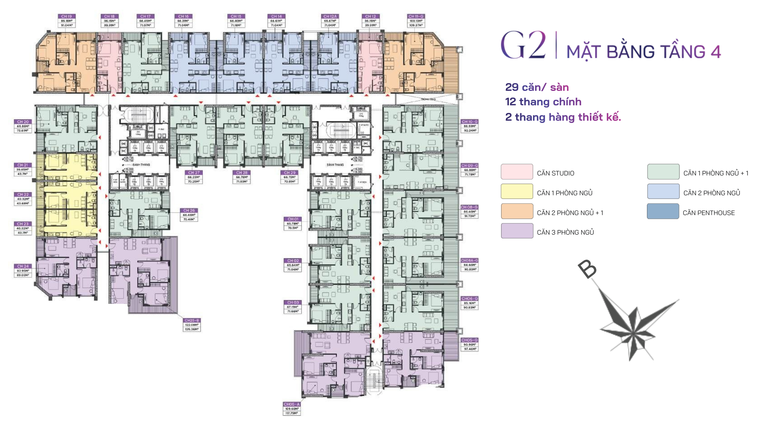 mặt bằng tầng 4 tháp G2 - Nam Mekong Grand Plaza