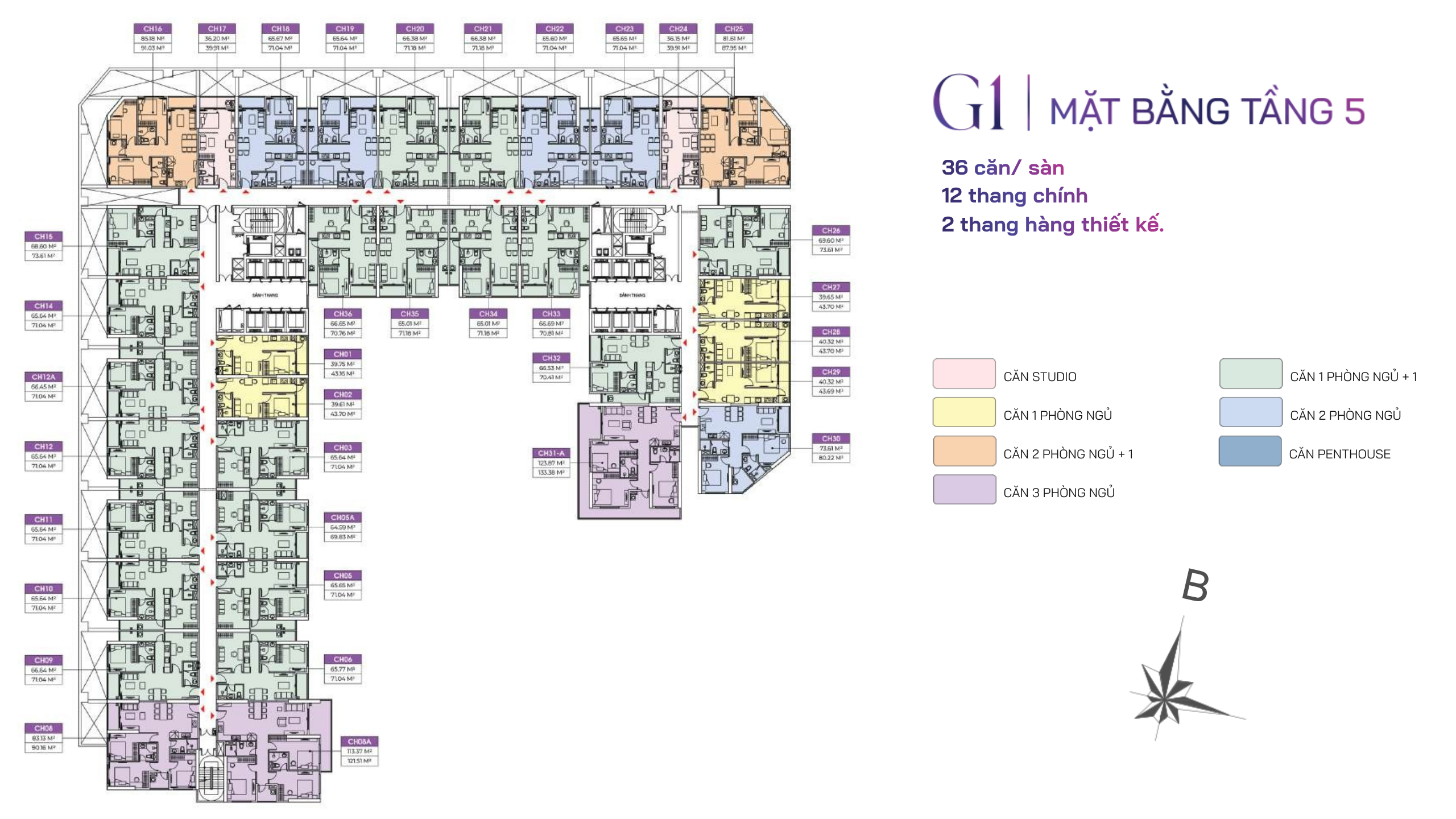 mặt bằng tầng 5 tháp G1 - Nam Mekong Grand Plaza