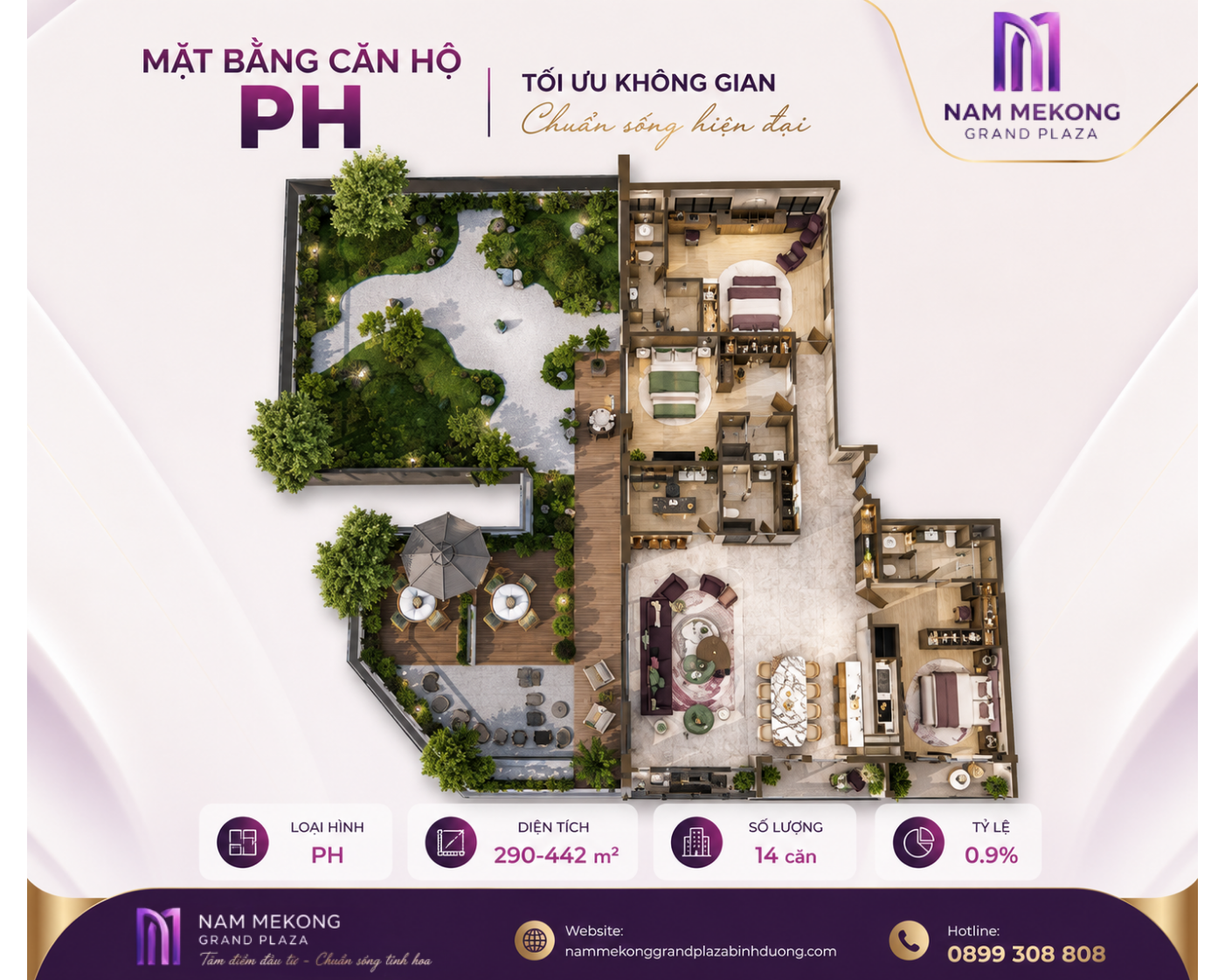 Mặt bằng Penthouse Nam Mekong Grand Plaza